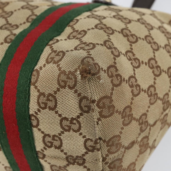 GUCCI GG Canvas Web Sherry Line Tote Bag Beige Gold Red 137396 Auth 151333