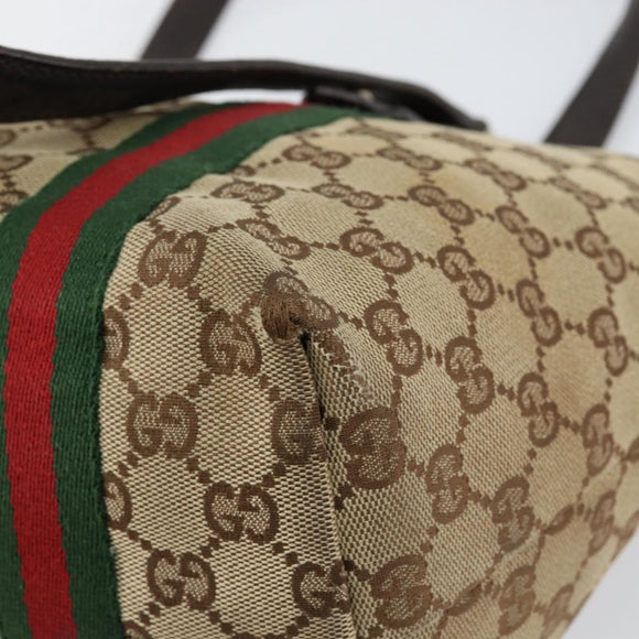 GUCCI GG Canvas Web Sherry Line Tote Bag Beige Gold Red 137396 Auth 151333