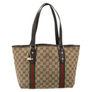 GUCCI GG Canvas Web Sherry Line Tote Bag Beige Gold Red 137396 Auth 151333-13
