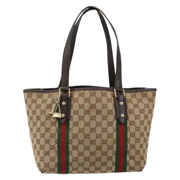 GUCCI GG Canvas Web Sherry Line Tote Bag Beige Gold Red 137396 Auth 151333