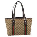 GUCCI GG Canvas Web Sherry Line Tote Bag Beige Gold Red 137396 Auth 151333-2