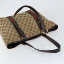GUCCI GG Canvas Web Sherry Line Tote Bag Beige Gold Red 137396 Auth 151333-6