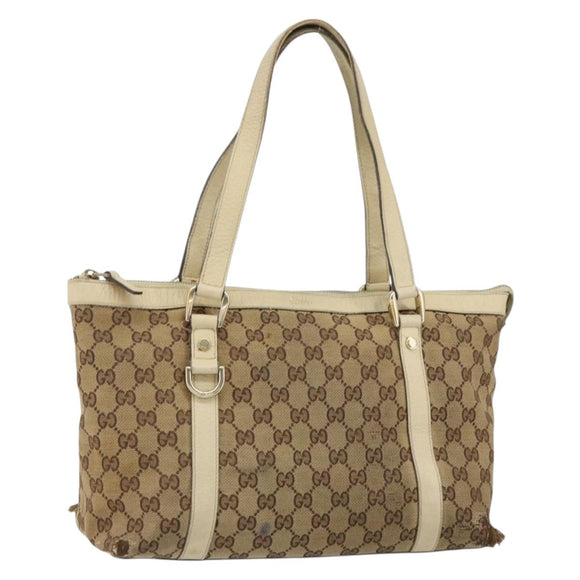 GUCCI GG Canvas Abbey Tote Bag Beige Gold 141470 Auth 151334