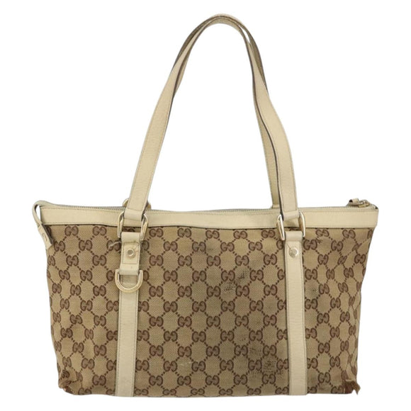 GUCCI GG Canvas Abbey Tote Bag Beige Gold 141470 Auth 151334