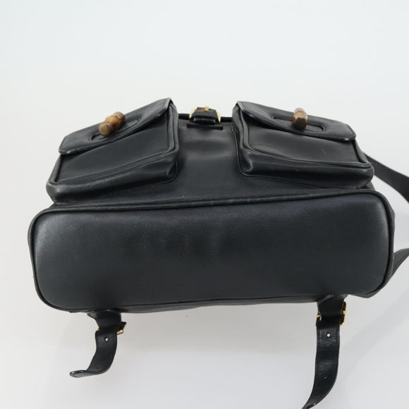 GUCCI Bamboo Backpack Leather Black Gold 003 2058 0016 Auth 151336