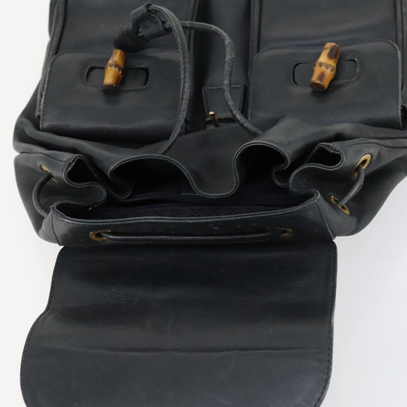 GUCCI Bamboo Backpack Leather Black Gold 003 2058 0016 Auth 151336