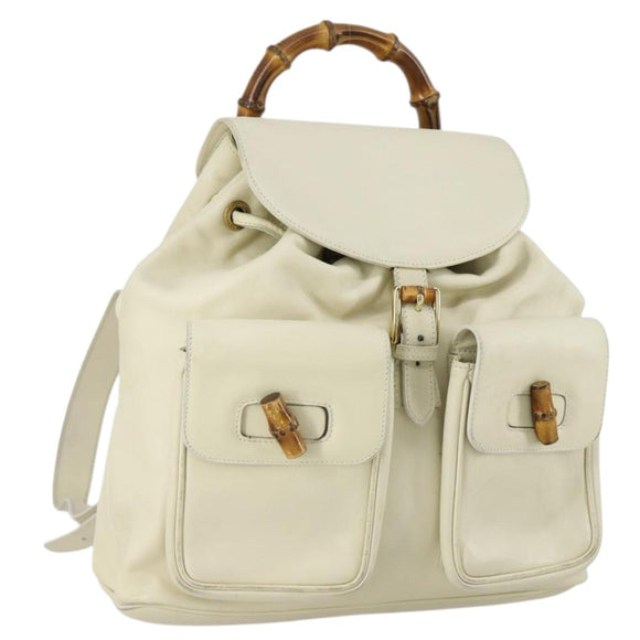 GUCCI Bamboo Backpack Leather Outlet Ivory Gold 003 8016 2058 Auth 151337