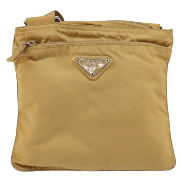 PRADA Shoulder Bag Nylon Beige Silver Auth 151338