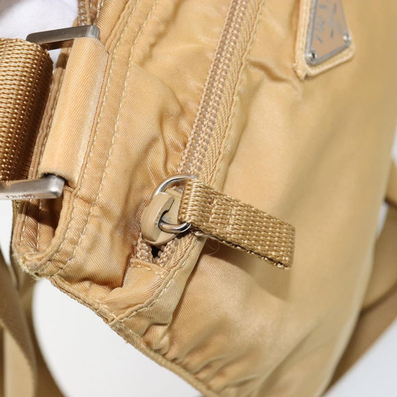 PRADA Shoulder Bag Nylon Beige Silver Auth 151338