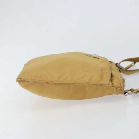 PRADA Shoulder Bag Nylon Beige Silver Auth 151338