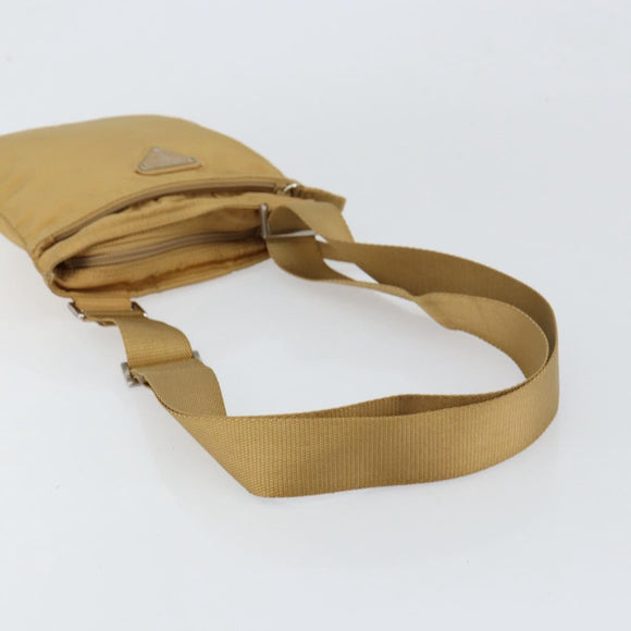 PRADA Shoulder Bag Nylon Beige Silver Auth 151338