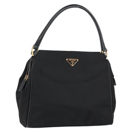 PRADA Hand Bag Nylon Black Gold Auth 151341
