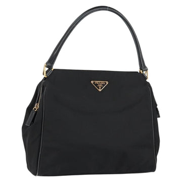 PRADA Hand Bag Nylon Black Gold Auth 151341