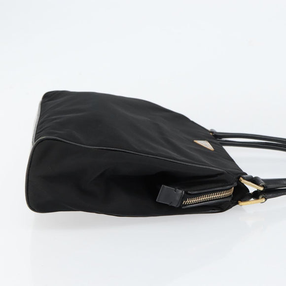 PRADA Hand Bag Nylon Black Gold Auth 151341