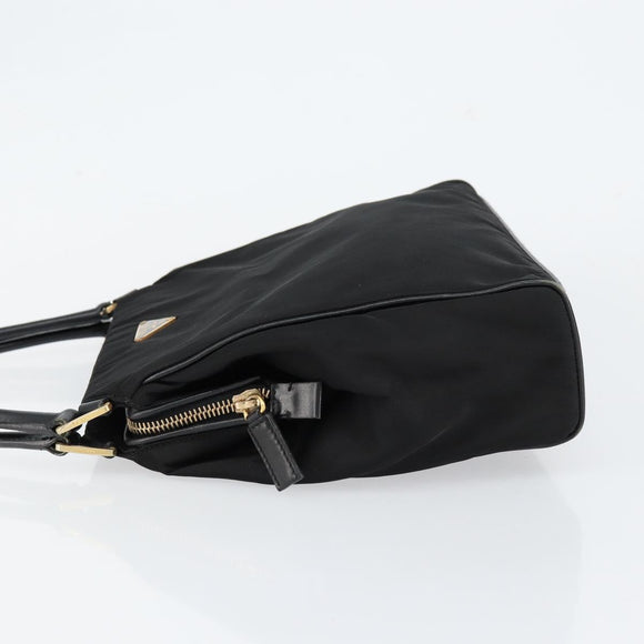 PRADA Hand Bag Nylon Black Gold Auth 151341
