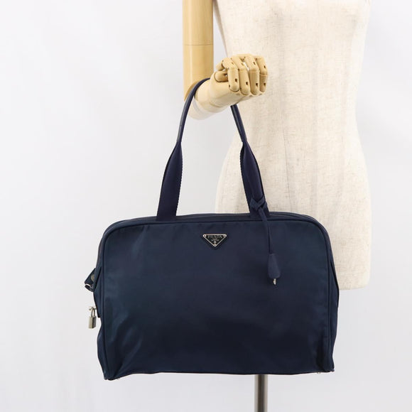 PRADA Hand Bag Nylon Navy Silver Auth 151342