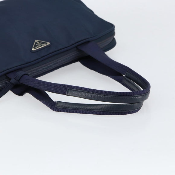 PRADA Hand Bag Nylon Navy Silver Auth 151342