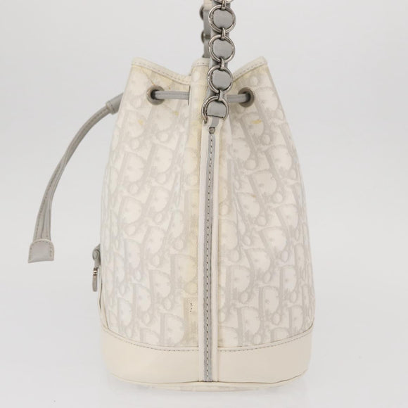 Christian Dior Trotter Romantic Chain Shoulder Bag PVC White Silver Auth 151343V