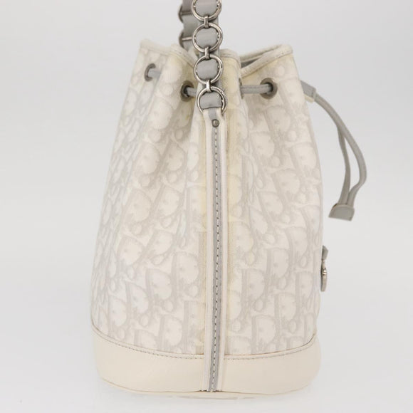 Christian Dior Trotter Romantic Chain Shoulder Bag PVC White Silver Auth 151343V