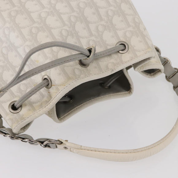 Christian Dior Trotter Romantic Chain Shoulder Bag PVC White Silver Auth 151343V