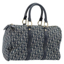 Christian Dior Trotter Canvas Boston Bag Navy Gold Auth 151345V-1