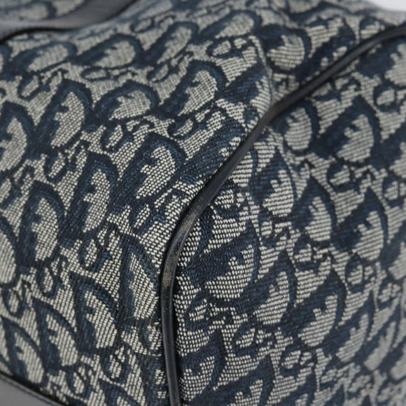 Christian Dior Trotter Canvas Boston Bag Navy Gold Auth 151345V