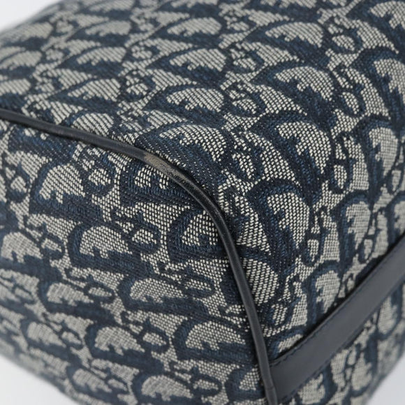 Christian Dior Trotter Canvas Boston Bag Navy Gold Auth 151345V
