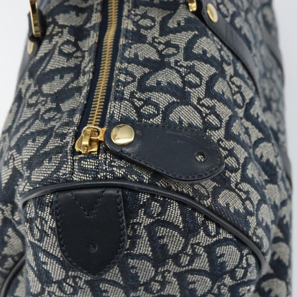 Christian Dior Trotter Canvas Boston Bag Navy Gold Auth 151345V