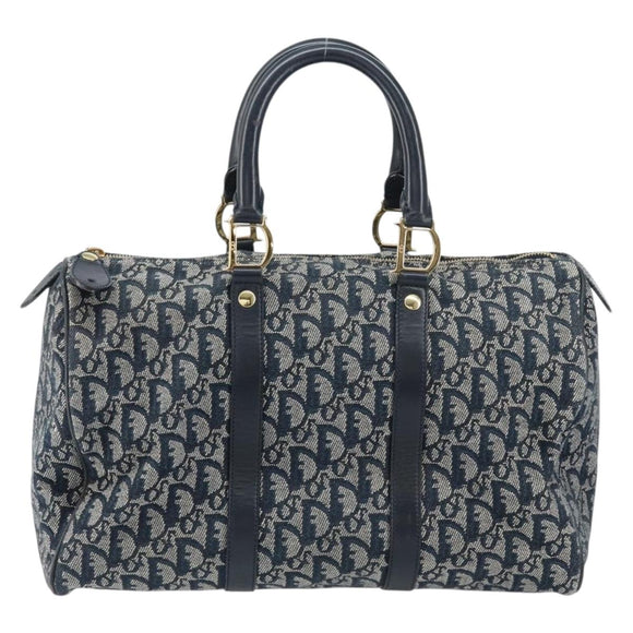Christian Dior Trotter Canvas Boston Bag Navy Gold Auth 151345V