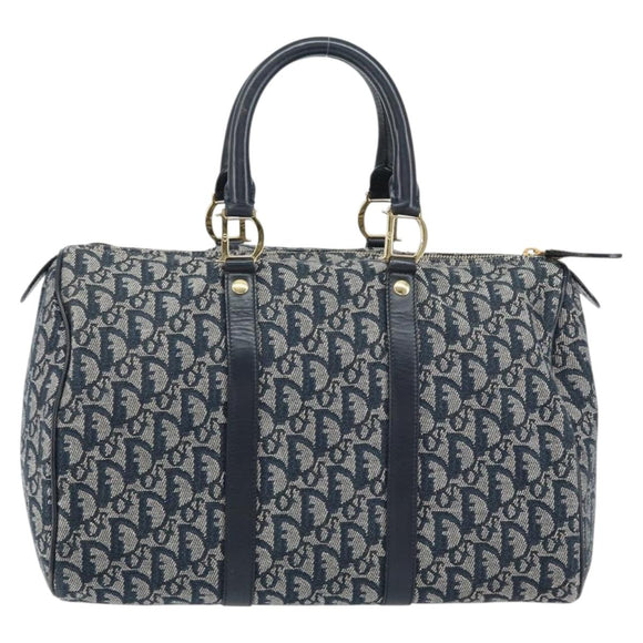 Christian Dior Trotter Canvas Boston Bag Navy Gold Auth 151345V