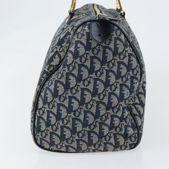 Christian Dior Trotter Canvas Boston Bag Navy Gold Auth 151345V