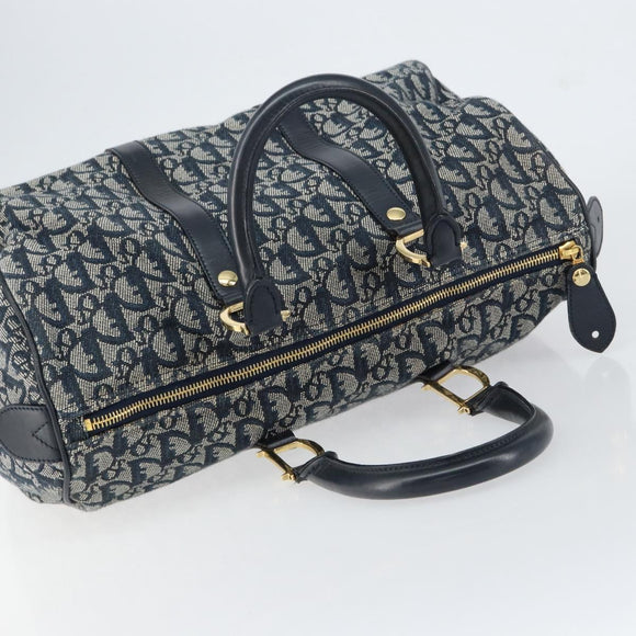 Christian Dior Trotter Canvas Boston Bag Navy Gold Auth 151345V