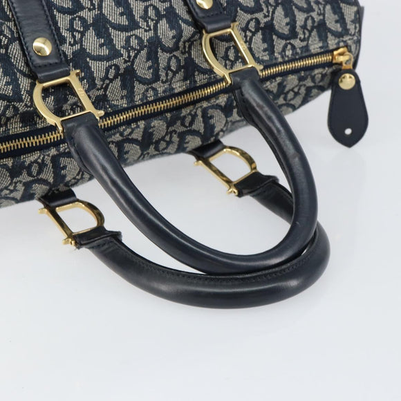 Christian Dior Trotter Canvas Boston Bag Navy Gold Auth 151345V