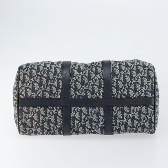 Christian Dior Trotter Canvas Boston Bag Navy Gold Auth 151345V