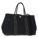 HERMES Garden Party TPM Hand Bag Canvas 2way Black Silver Auth 151346-1