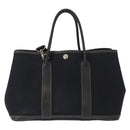 HERMES Garden Party TPM Hand Bag Canvas 2way Black Silver Auth 151346-2