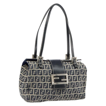 FENDI Zucchino Canvas Hand Bag Navy Silver Auth 151349