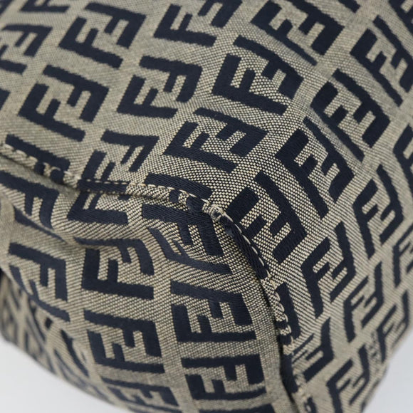 FENDI Zucchino Canvas Hand Bag Navy Silver Auth 151349