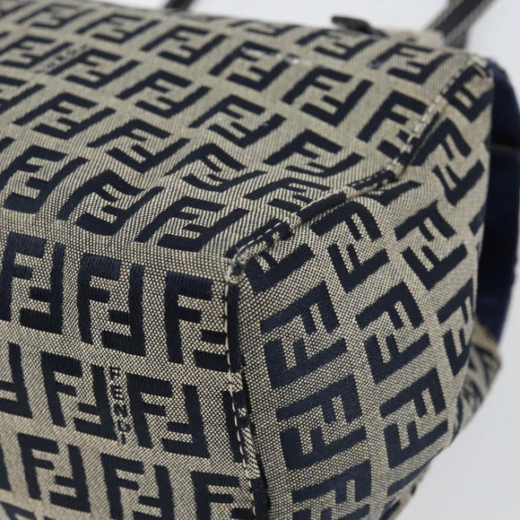 FENDI Zucchino Canvas Hand Bag Navy Silver Auth 151349