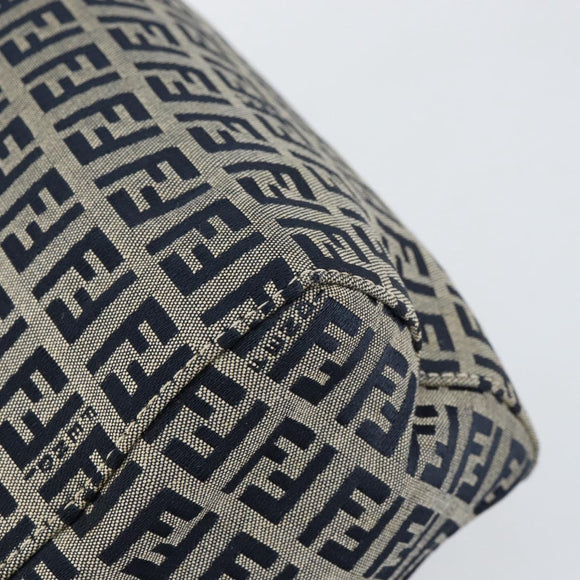 FENDI Zucchino Canvas Hand Bag Navy Silver Auth 151349