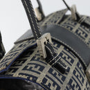 FENDI Zucchino Canvas Hand Bag Navy Silver Auth 151349-14