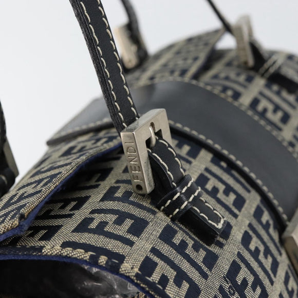 FENDI Zucchino Canvas Hand Bag Navy Silver Auth 151349