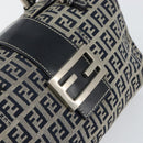 FENDI Zucchino Canvas Hand Bag Navy Silver Auth 151349-15