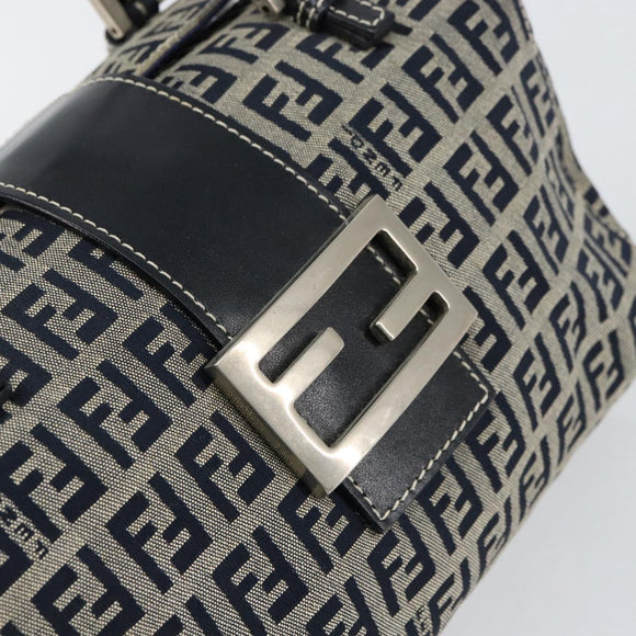 FENDI Zucchino Canvas Hand Bag Navy Silver Auth 151349