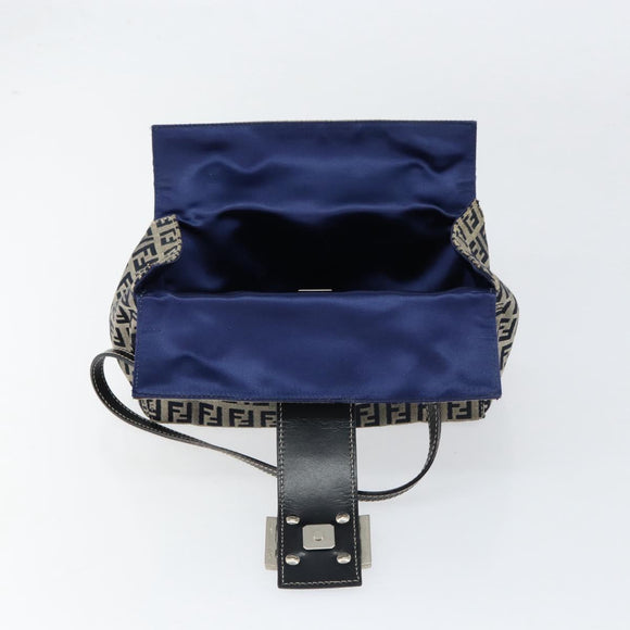 FENDI Zucchino Canvas Hand Bag Navy Silver Auth 151349