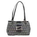 FENDI Zucchino Canvas Hand Bag Navy Silver Auth 151349-2