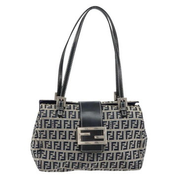 FENDI Zucchino Canvas Hand Bag Navy Silver Auth 151349 - 0
