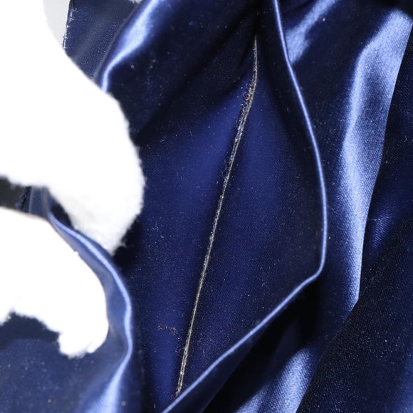 FENDI Zucchino Canvas Hand Bag Navy Silver Auth 151349