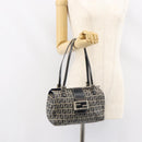 FENDI Zucchino Canvas Hand Bag Navy Silver Auth 151349-24