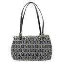 FENDI Zucchino Canvas Hand Bag Navy Silver Auth 151349-3